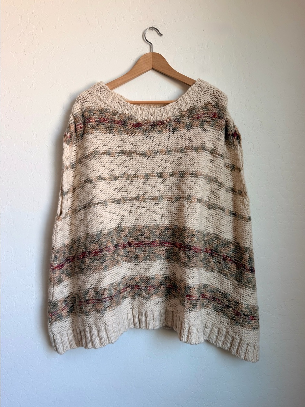 Free People Boho Cozy Cream Striped Knit Sweater